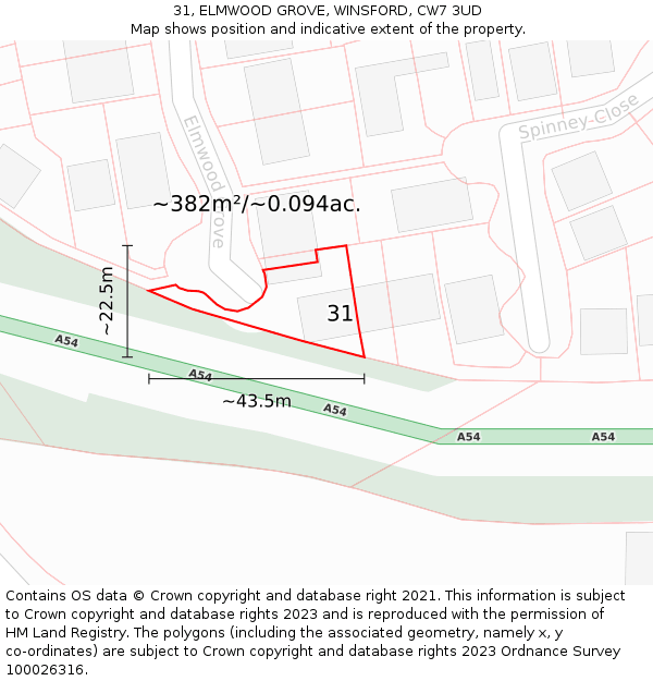 31, ELMWOOD GROVE, WINSFORD, CW7 3UD: Plot and title map