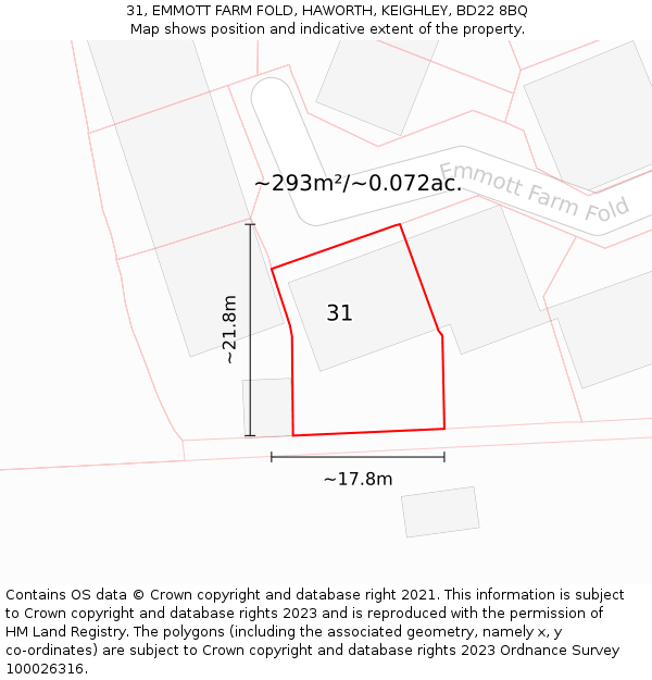 31, EMMOTT FARM FOLD, HAWORTH, KEIGHLEY, BD22 8BQ: Plot and title map