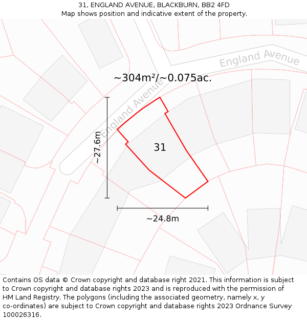 31, ENGLAND AVENUE, BLACKBURN, BB2 4FD: Plot and title map