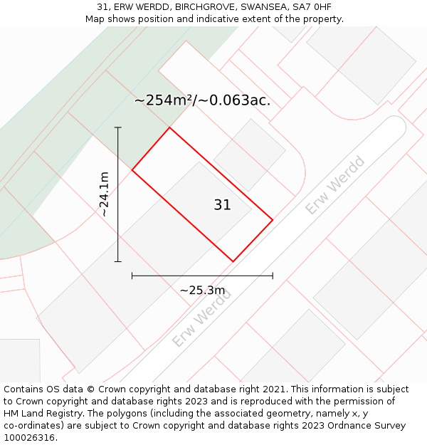 31, ERW WERDD, BIRCHGROVE, SWANSEA, SA7 0HF: Plot and title map