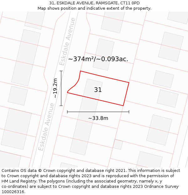 31, ESKDALE AVENUE, RAMSGATE, CT11 0PD: Plot and title map