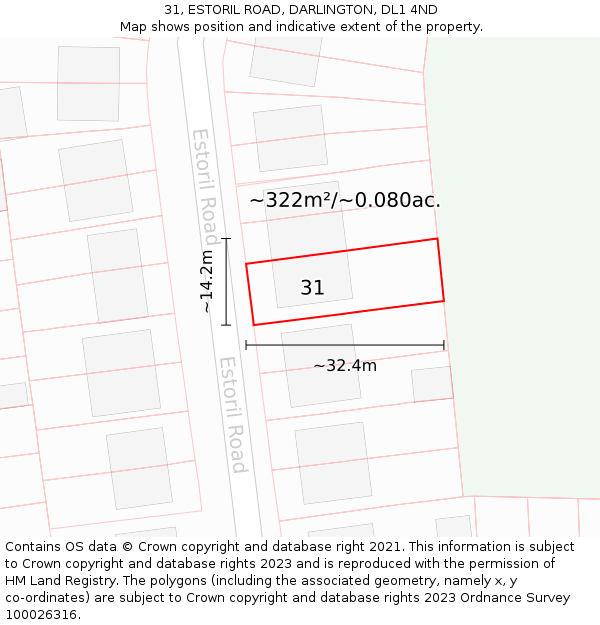 31, ESTORIL ROAD, DARLINGTON, DL1 4ND: Plot and title map