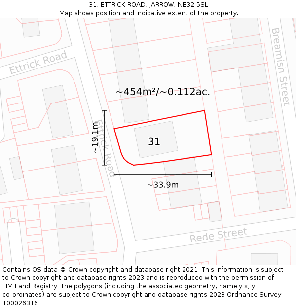 31, ETTRICK ROAD, JARROW, NE32 5SL: Plot and title map