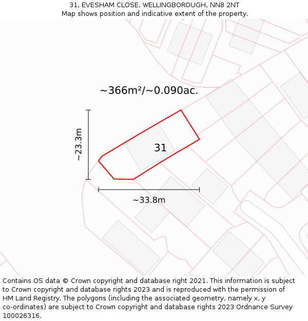 31, EVESHAM CLOSE, WELLINGBOROUGH, NN8 2NT: Plot and title map