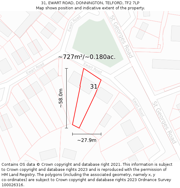 31, EWART ROAD, DONNINGTON, TELFORD, TF2 7LP: Plot and title map