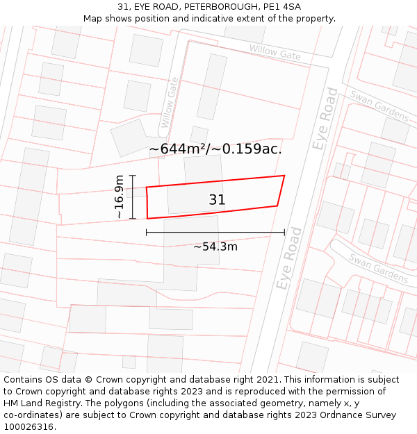 31, EYE ROAD, PETERBOROUGH, PE1 4SA: Plot and title map