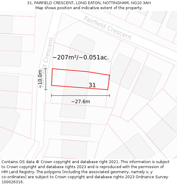 31, FAIRFIELD CRESCENT, LONG EATON, NOTTINGHAM, NG10 3AH: Plot and title map