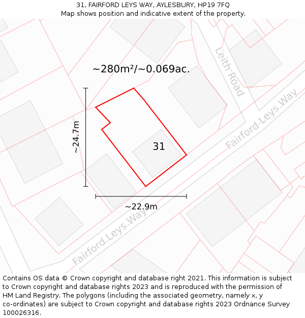 31, FAIRFORD LEYS WAY, AYLESBURY, HP19 7FQ: Plot and title map