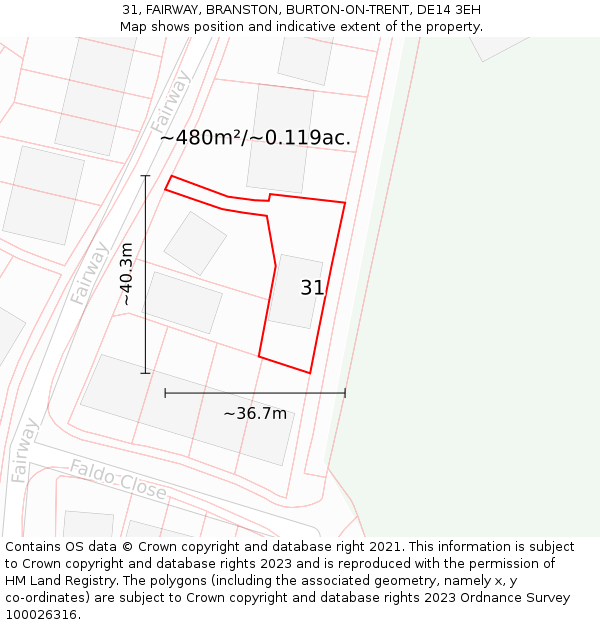 31, FAIRWAY, BRANSTON, BURTON-ON-TRENT, DE14 3EH: Plot and title map