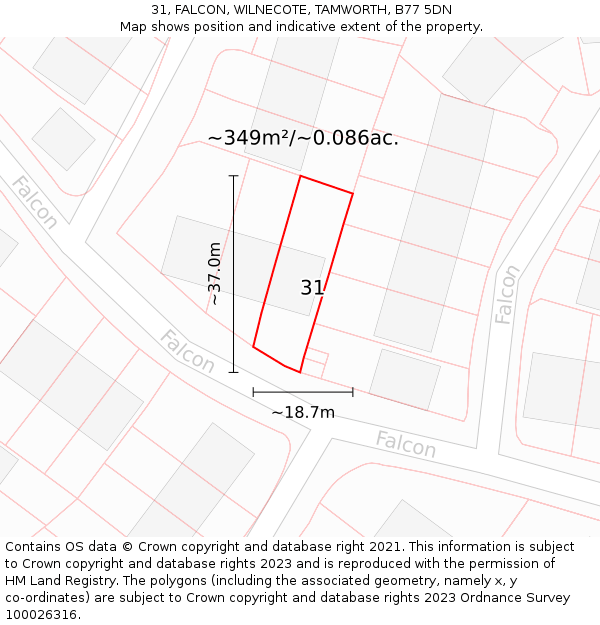 31, FALCON, WILNECOTE, TAMWORTH, B77 5DN: Plot and title map