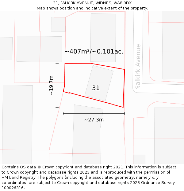 31, FALKIRK AVENUE, WIDNES, WA8 9DX: Plot and title map