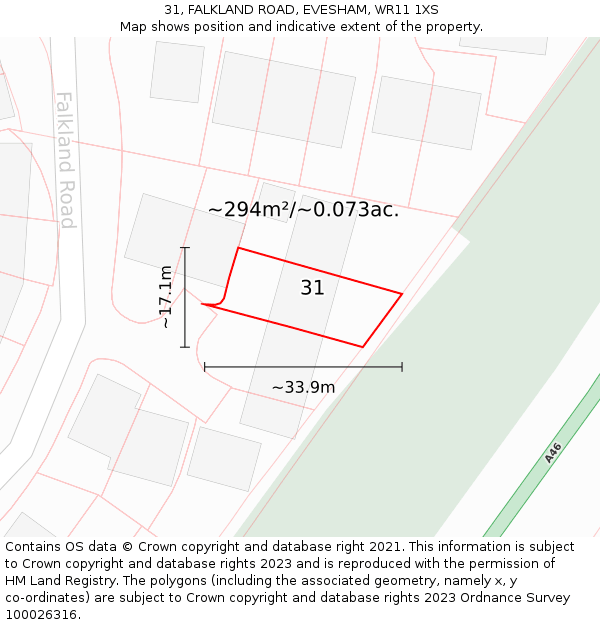 31, FALKLAND ROAD, EVESHAM, WR11 1XS: Plot and title map