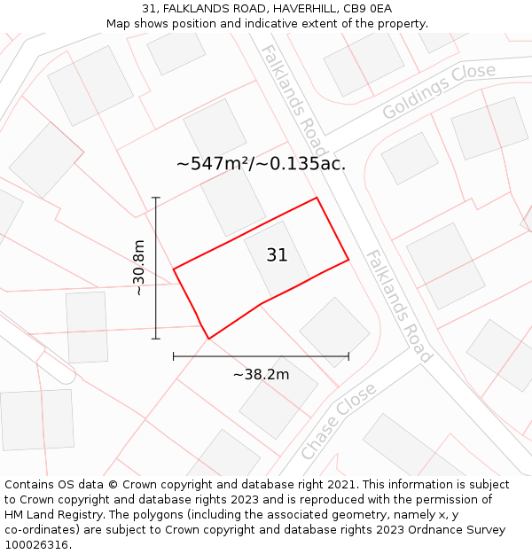 31, FALKLANDS ROAD, HAVERHILL, CB9 0EA: Plot and title map