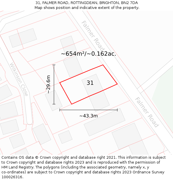 31, FALMER ROAD, ROTTINGDEAN, BRIGHTON, BN2 7DA: Plot and title map