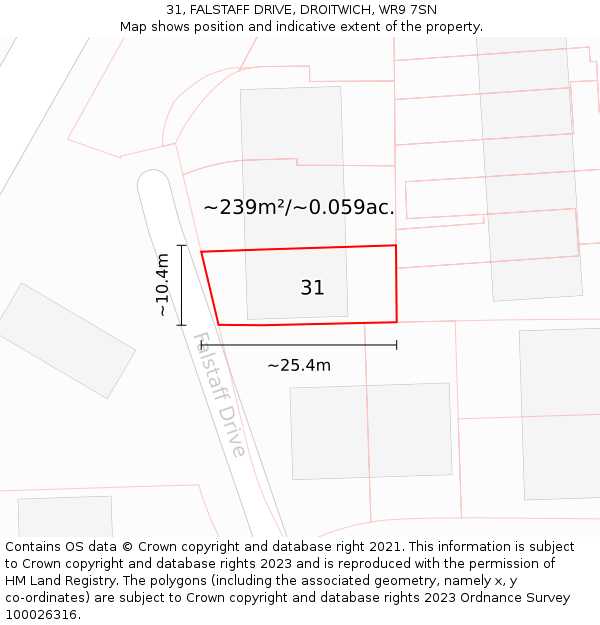 31, FALSTAFF DRIVE, DROITWICH, WR9 7SN: Plot and title map