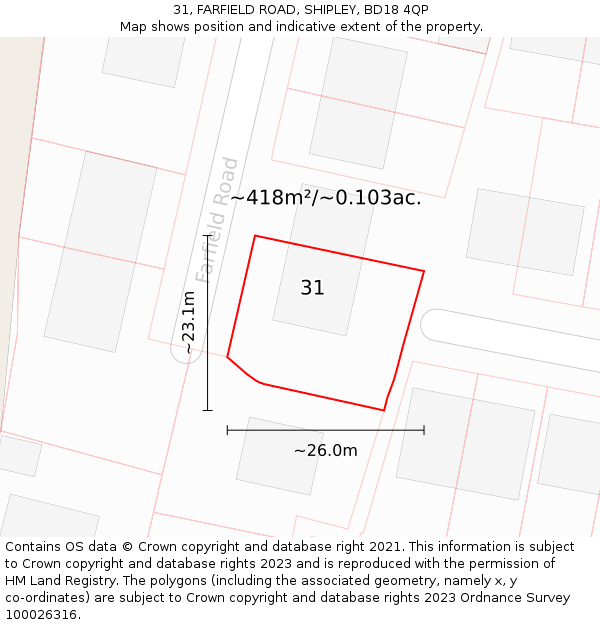 31, FARFIELD ROAD, SHIPLEY, BD18 4QP: Plot and title map