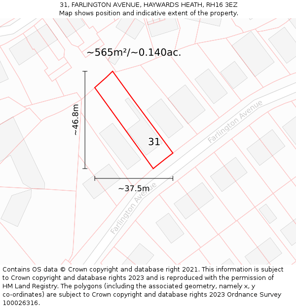 31, FARLINGTON AVENUE, HAYWARDS HEATH, RH16 3EZ: Plot and title map