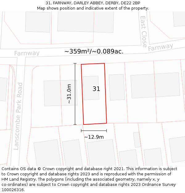 31, FARNWAY, DARLEY ABBEY, DERBY, DE22 2BP: Plot and title map