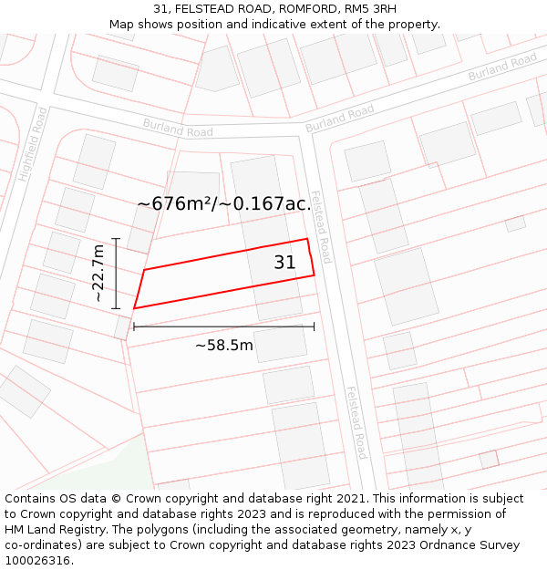 31, FELSTEAD ROAD, ROMFORD, RM5 3RH: Plot and title map