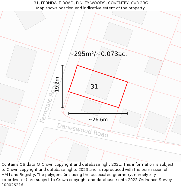 31, FERNDALE ROAD, BINLEY WOODS, COVENTRY, CV3 2BG: Plot and title map