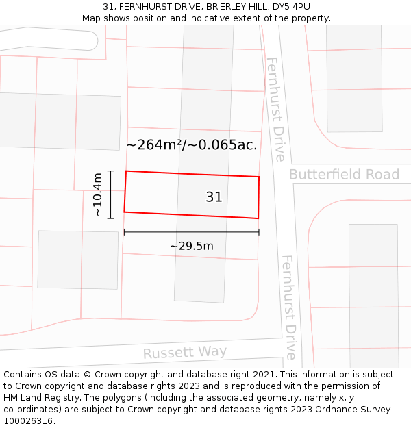 31, FERNHURST DRIVE, BRIERLEY HILL, DY5 4PU: Plot and title map