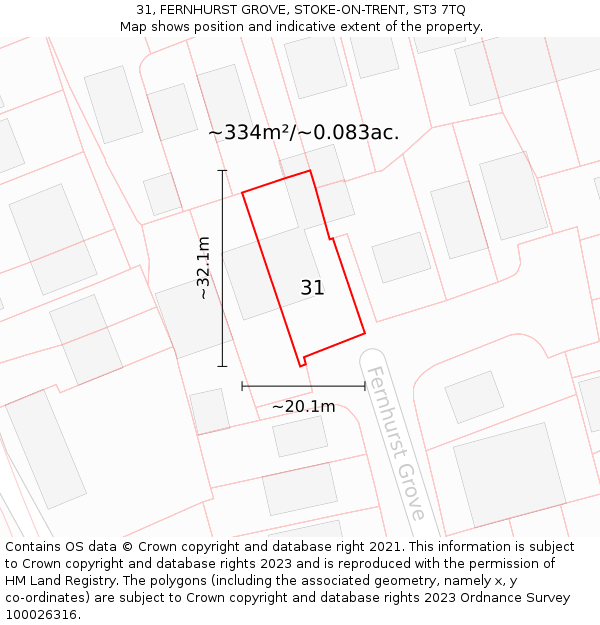 31, FERNHURST GROVE, STOKE-ON-TRENT, ST3 7TQ: Plot and title map