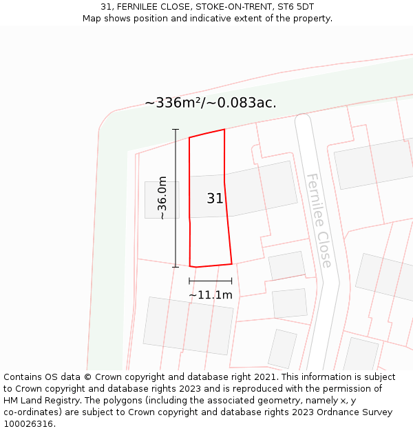 31, FERNILEE CLOSE, STOKE-ON-TRENT, ST6 5DT: Plot and title map
