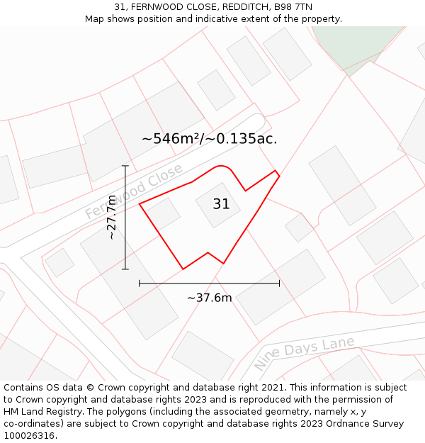 31, FERNWOOD CLOSE, REDDITCH, B98 7TN: Plot and title map