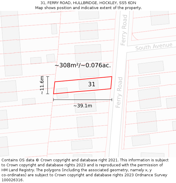 31, FERRY ROAD, HULLBRIDGE, HOCKLEY, SS5 6DN: Plot and title map