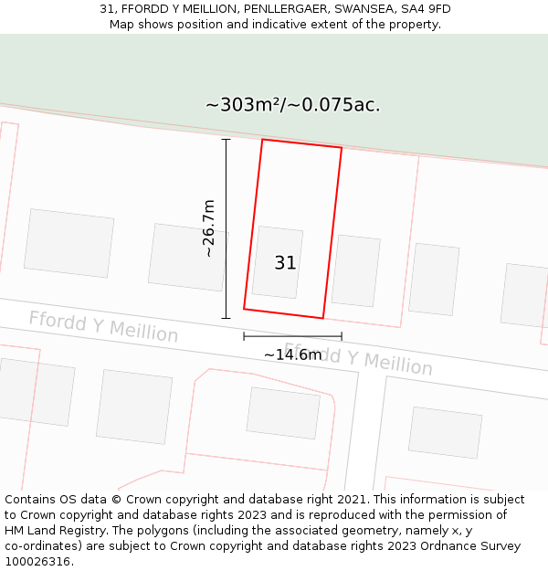 31, FFORDD Y MEILLION, PENLLERGAER, SWANSEA, SA4 9FD: Plot and title map