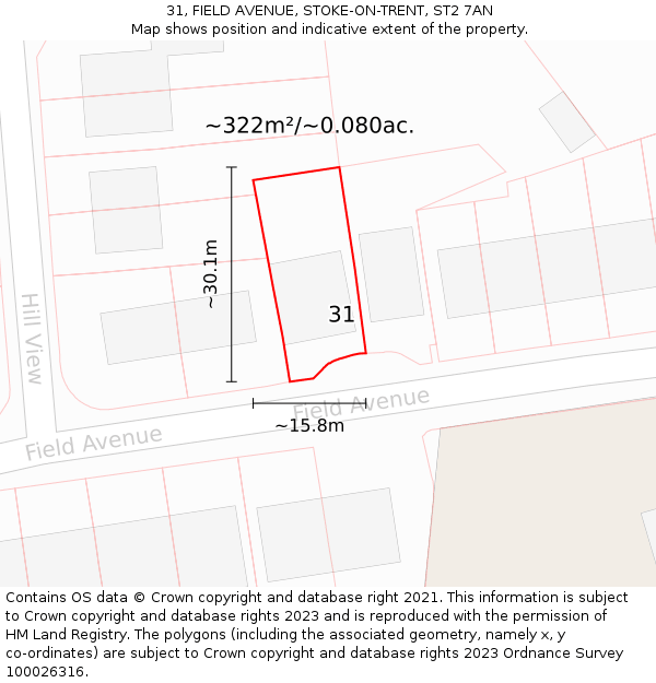 31, FIELD AVENUE, STOKE-ON-TRENT, ST2 7AN: Plot and title map