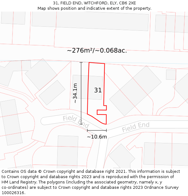 31, FIELD END, WITCHFORD, ELY, CB6 2XE: Plot and title map