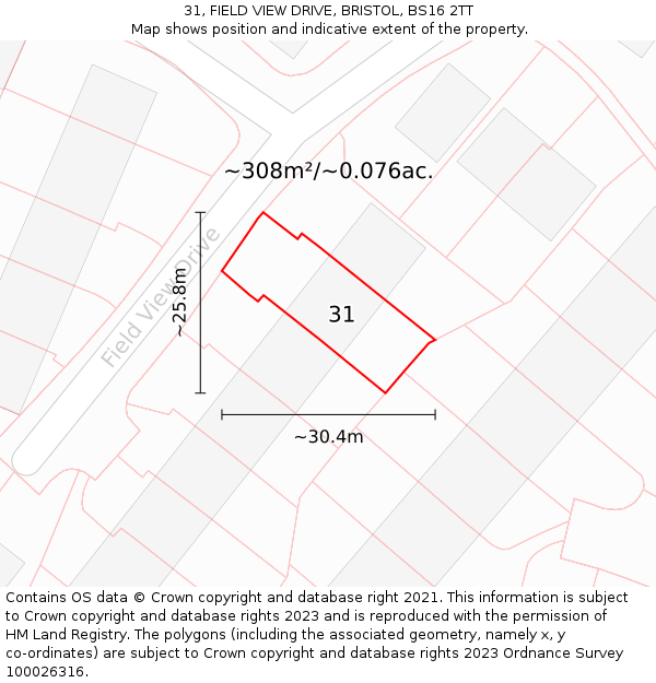 31, FIELD VIEW DRIVE, BRISTOL, BS16 2TT: Plot and title map