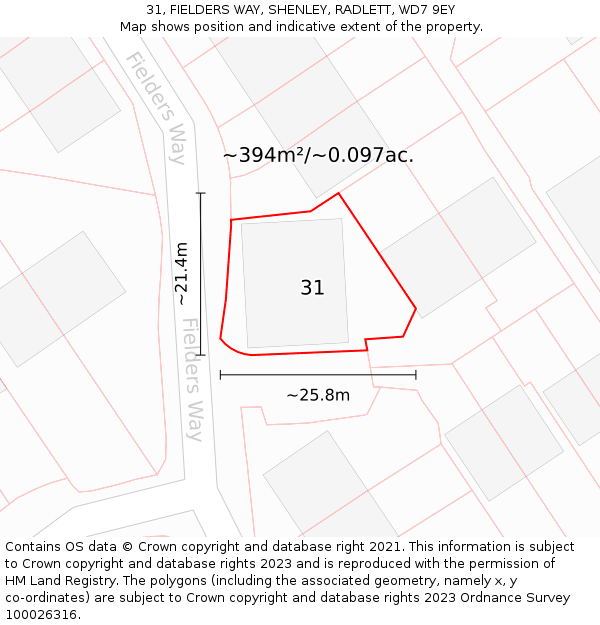 31, FIELDERS WAY, SHENLEY, RADLETT, WD7 9EY: Plot and title map