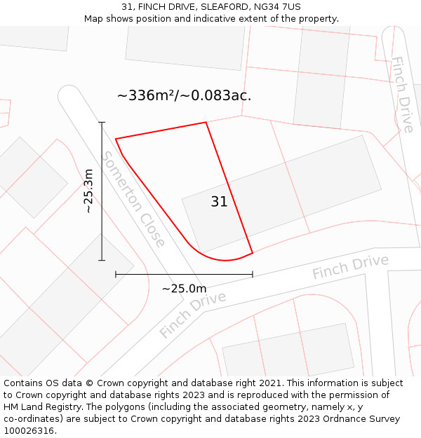 31, FINCH DRIVE, SLEAFORD, NG34 7US: Plot and title map