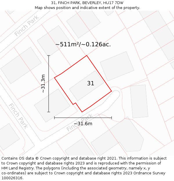 31, FINCH PARK, BEVERLEY, HU17 7DW: Plot and title map