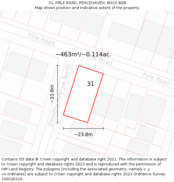 31, FIRLE ROAD, PEACEHAVEN, BN10 8DB: Plot and title map