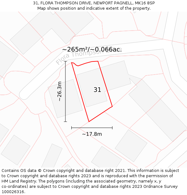 31, FLORA THOMPSON DRIVE, NEWPORT PAGNELL, MK16 8SP: Plot and title map