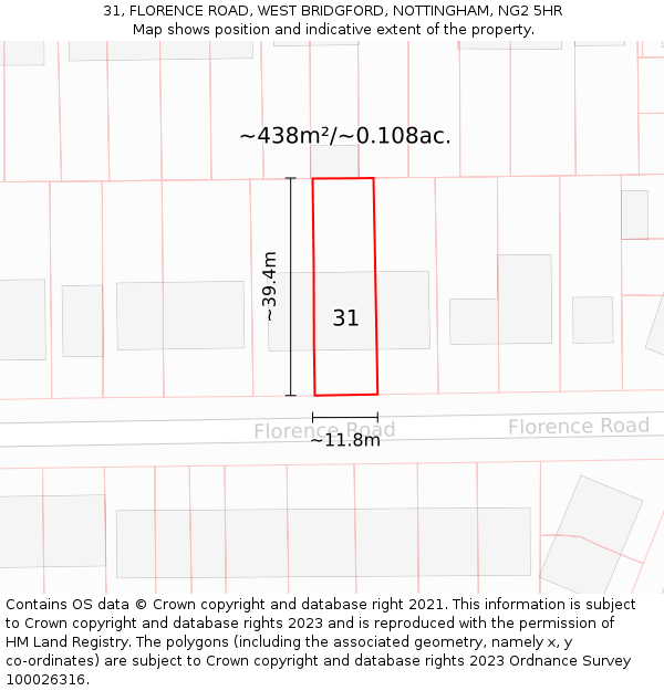 31, FLORENCE ROAD, WEST BRIDGFORD, NOTTINGHAM, NG2 5HR: Plot and title map