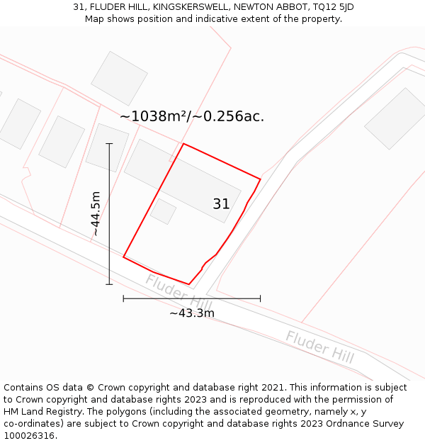 31, FLUDER HILL, KINGSKERSWELL, NEWTON ABBOT, TQ12 5JD: Plot and title map