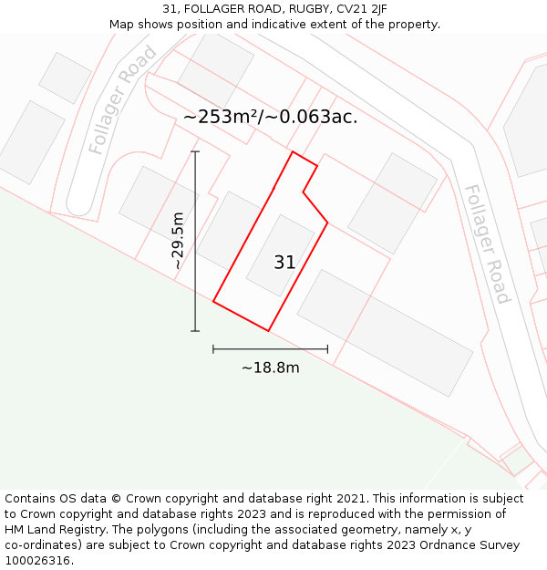 31, FOLLAGER ROAD, RUGBY, CV21 2JF: Plot and title map
