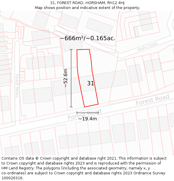 31, FOREST ROAD, HORSHAM, RH12 4HJ: Plot and title map