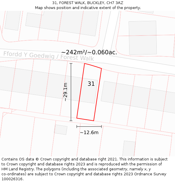 31, FOREST WALK, BUCKLEY, CH7 3AZ: Plot and title map