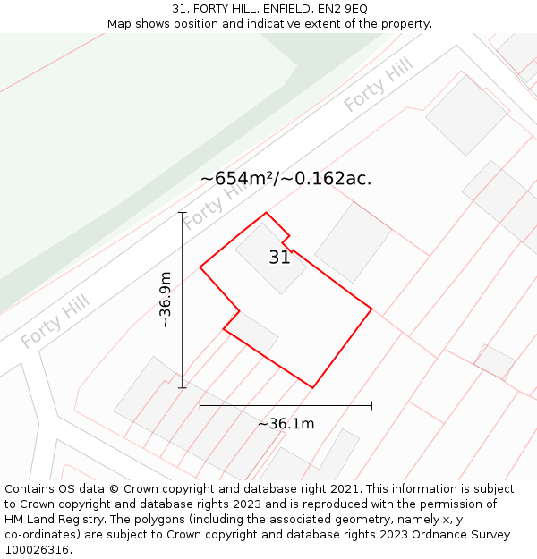 31, FORTY HILL, ENFIELD, EN2 9EQ: Plot and title map