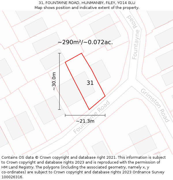 31, FOUNTAYNE ROAD, HUNMANBY, FILEY, YO14 0LU: Plot and title map