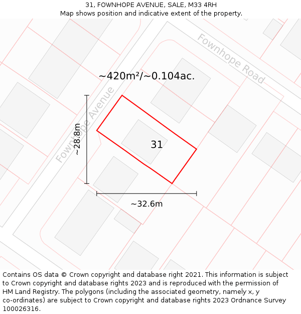 31, FOWNHOPE AVENUE, SALE, M33 4RH: Plot and title map