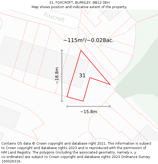 31, FOXCROFT, BURNLEY, BB12 0EH: Plot and title map