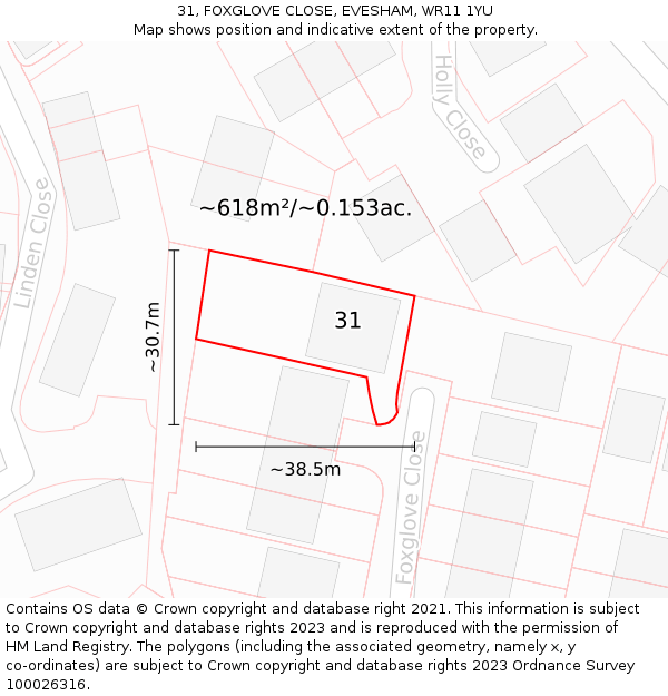 31, FOXGLOVE CLOSE, EVESHAM, WR11 1YU: Plot and title map