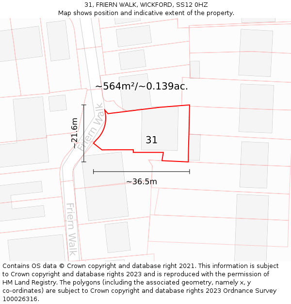 31, FRIERN WALK, WICKFORD, SS12 0HZ: Plot and title map