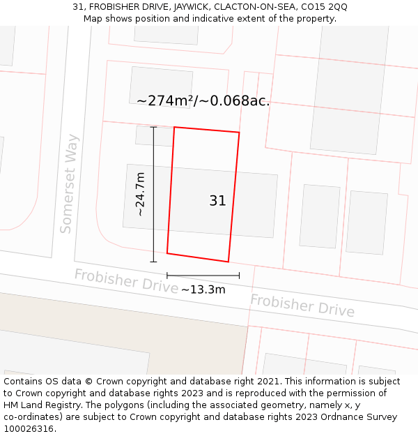 31, FROBISHER DRIVE, JAYWICK, CLACTON-ON-SEA, CO15 2QQ: Plot and title map
